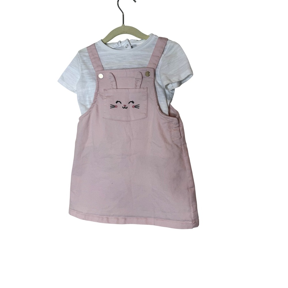 Zara Dress T-Shirt Set Girls 4T Pink Bunny Overall Pinafore 3-4 Years 104